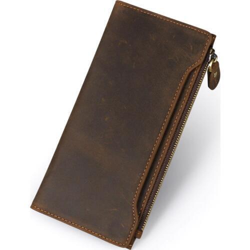 2018 New Wallet High Quality Retro Style Trend Handmade Cow Leather Genuine Crazy Horse Leather Men Long Purse