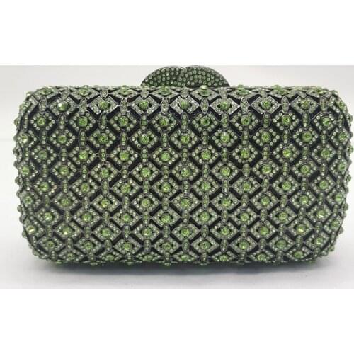 New Arrival Green Rhinestone Women Clutch Bags And Purses Luxury Ladies Diamond Crystal Bags Chain Evening Clutches Handbags