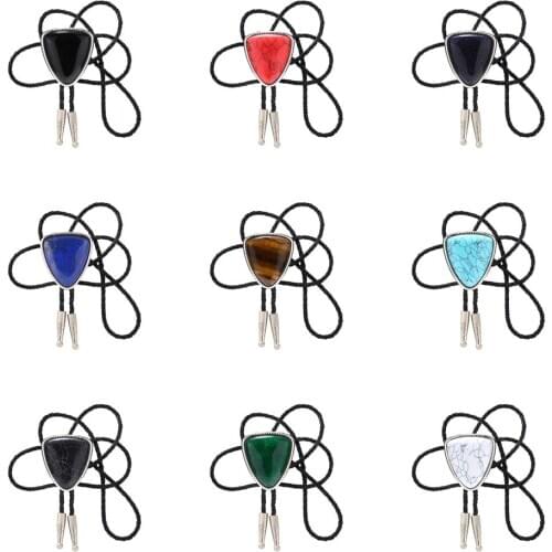 New item Bolo Tie for man women Handmade Western Art Indian Alloy Necktie Triangle Naturel stone