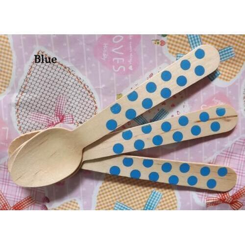 Cream disposable wooden tableware eco-friendly blue Polka Dot Design