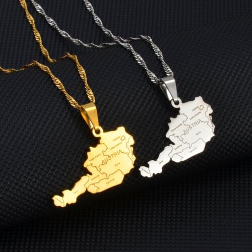 Anniyo Austria Map With Cities Pendant Necklaces Osterreich Maps Jewelry Gifts #236921