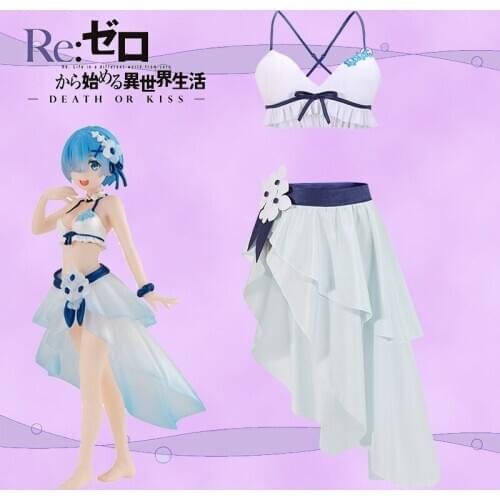 Re:Life in a different world from zero Rem Swimwear Outfit Halloween Cosplay Costume for Woman Skirt Dress