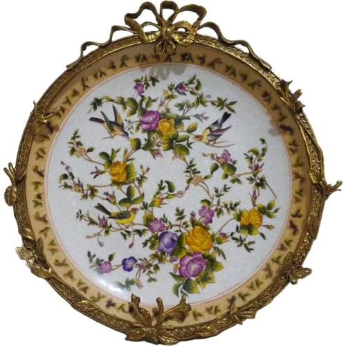 Zq European and American High-End Luxury Pure Copper round Wall-Plate Pendant Ceramic Plate Wall Decoration Soft Decoration