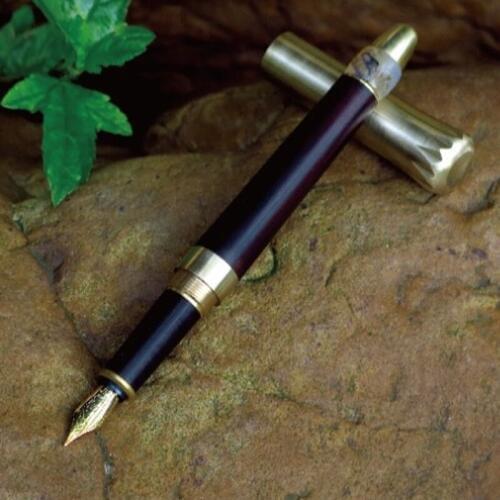 Deluxe Handmade Ebony Wood Brass Agate Fountain Pen Birthday Gift Writing Pen