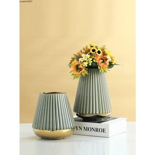 Modern Ceramic Striped Vase Desktop Flower Arrangement Hydroponic Plant Flower Creative Vertical Pattern Table Vase Wedding Deco