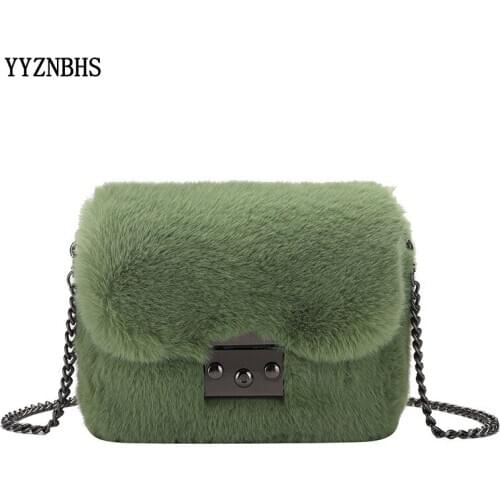 Plush Messenger Bag Chain Crossbody Bag Fashion Faux Fur Winter Bags Women Shoulder Bags Small Flap Lady Purse bolsa feminina