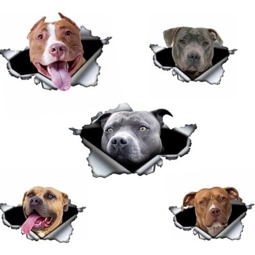 Reflective Stickers Blue Pitbull Car Sticker Creative Torn Metal Decal Waterproof Car Styling Pet Car Decoration,13cm*7cm