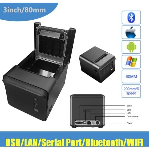 Bill Receipts Barcode Printer Thermal Receipt Bar Code Print 80mm Tickets Printer Bluetooth WIFI LAN USB Serial Port