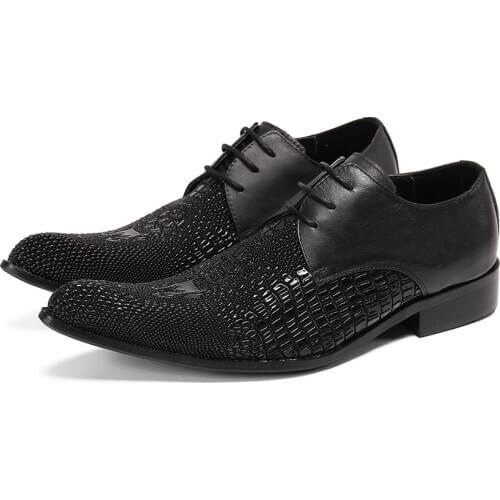 Mens Crocodile Dress Leather Shoes Lace-Up Wedding Party Shoes Mens Business Office Oxfords Flats Plus Size Men Fashion