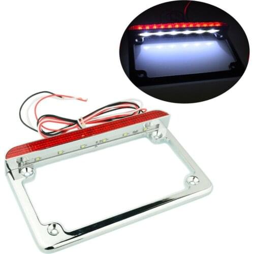 Universal Motorcycle 7"x4" License Plate Frame 6" LED Tail Brake Light Customs For Honda Suzuki Yamaha Kawasaki Harley