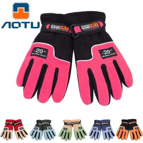 Aotu Thickened Outdoor Windproof Warm Fleece Gloves Women & Mens Winter Gloves Ski Gloves At8804