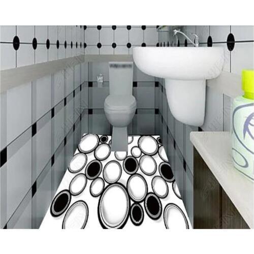 Beibehang Vinyl wallCustom wall mural art black and white circle bathroom living room 3D floor wallpaper self-adhesive wallpaper