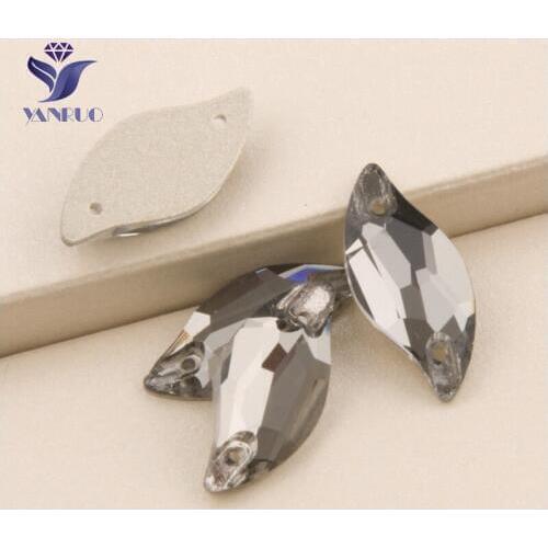 YANRUO 3254 All Sizes Black Diamond Crystal Sew On Strass Leaf Shape Flatback Rhinestone For Dancing Dress