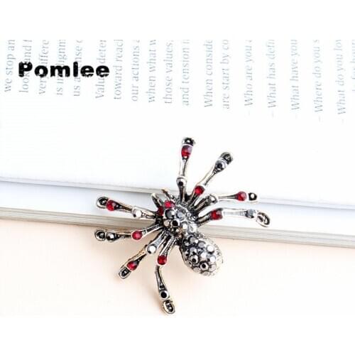Pomlee Black Red Spider Insect Brooches For Women Sparkling Rhinestone Broches Fashion Bijouterie Broche Femme Bijoux De Luxe