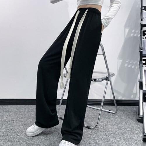 Women High Waist Wide Leg black Long Pants 2021 New Fashion Drawstring Loose Ladies Trousers Women Streetwear Casual Pantalones