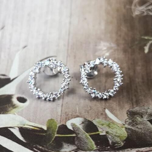 Ladies S925 sterling silver rose gold white gold hollow round inlaid zircon silver earrings jewelry couple holiday gifts