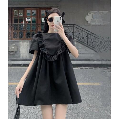 2021 Korean version of the elegant girl puff skirt short-sleeved dress female retro fashionable ruffle dress