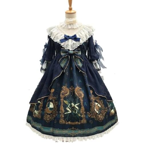 Vintage Gorgeous Dream of Arcana Women Lolita Dress OP Tea Party Cosplay Vestido Bow Lace Petal Sleeve Chiffon Women Dresses