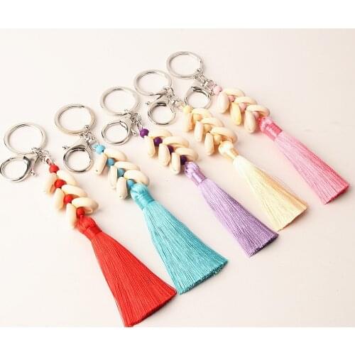 1Pc Boho Style Colorful Keychain Shandmade Shell With Long Tassel Alloy Keyring For Women Girl Bag Accessories Gift E2281-E2285