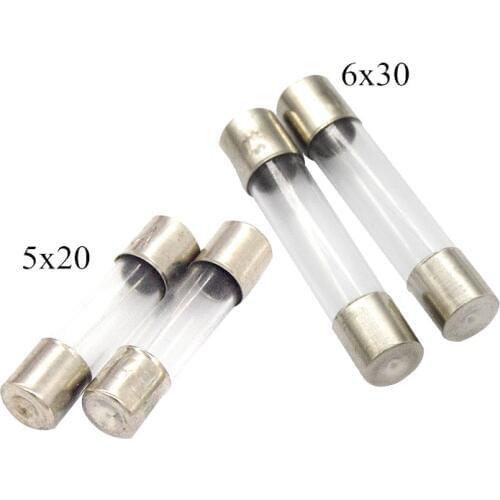10pcs 5*20mm 6*30mm Fast Blow Glass Tube Fuses 5x20 6x30 mm 250V 0.5 1 2 3 4 5 6 8 10 15 20 25 30 A AMP Fuse