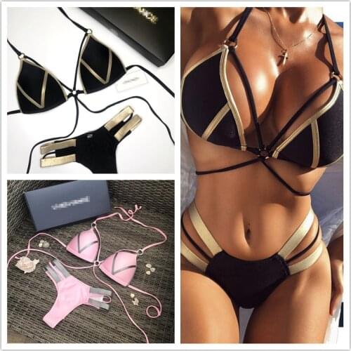 2021 AliExpress Hot Stamping Stitching Bikini Ladies Sexy Swimwear Swimsuit Foreign Trade Bikini4 Colors