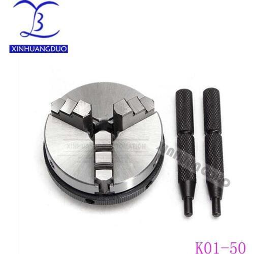 3 Jaw Lathe Chuck Cartridge K01-50 50mm M14 Manual Self-Centering Thread Mount 1 pcs Accessories for Lathe+ 2pcs Lock Rod