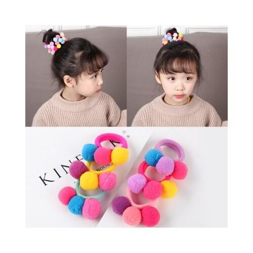 4pcs /lot Hot Sale New Cute Hairball multi-colored Hair Holders Bands Gum Fashion Kids Candy Rubber Bands Headwear Girls Hair