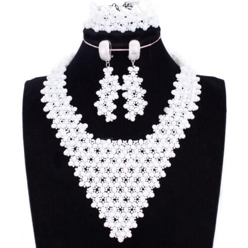 4uJewelry Jewelry Sets Necklace Crystal White Handmade African beaded Bridal Jewellery Set 2020 With Earrings and Bracelet New