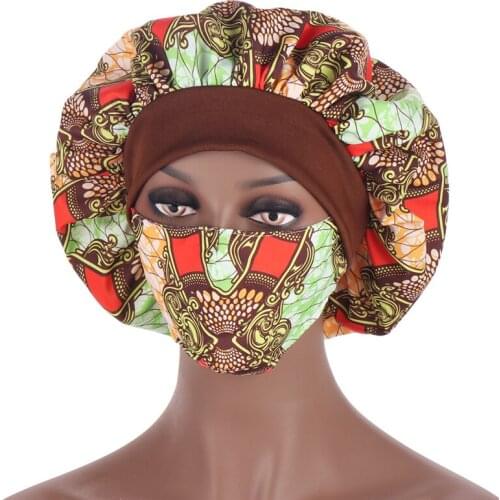 African womens silky turban caps adjustable double layer satin sleeping hat flower print female bonnet cap night sleep cap