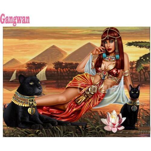 5D DIY Diamond Painting Egyptian beauty black panther Diamond Embroidery Cross Stitch Needlework Wall Sticker home decoration
