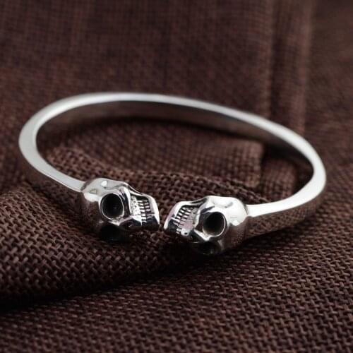 Apinje Skull Bangles 925 Sterling Silver Fashion Gothic Biker Men Rock Punk Bracelet