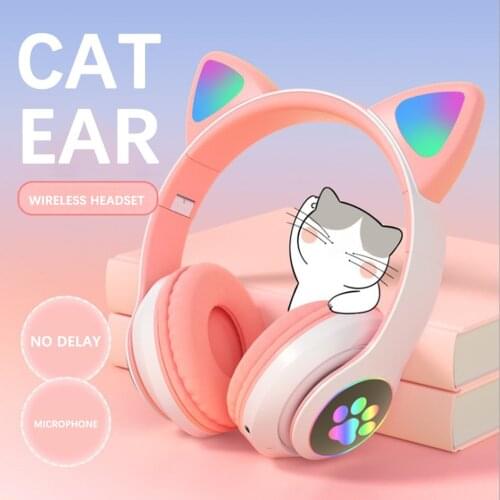 New Rgb Wireless 5.0 Cat Ear Headphones Noise Cancelling Gaming Headset Support Tf Card Compatible With Smartphones Pc Tablet