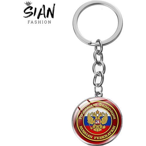 SIAN Russian Double Headed Eagle Sign Glass Keychains Handmade High Quality USSR CCCP Soviet Pendant Keyring Souvenirs Gifts New