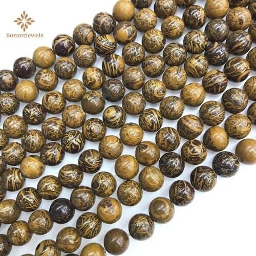 Silk Natura Gold Jades Stone Gem Stone Oak Jaspers Round Loose Beads For Bracelet Necklace Jewelry Making DIY6/8/10/12MM