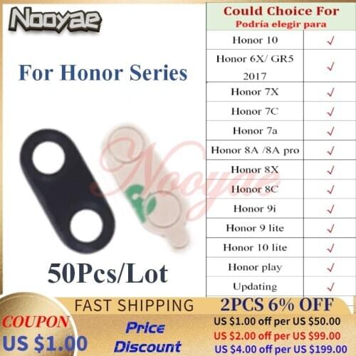 Black Back Big Rear Camera Glass Lens For Huawei Honor 10 6X 7X 7A 7C 8A 8X 8C 9i 9 10i Lite play Camera Lens Sticker 50pcs/lot