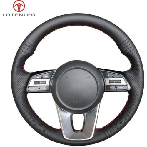 LQTENLEO Black Genuine Leather Steering Wheel Cover For Kia K5 Optima 2018 2019 Sportage 3 2017-2019 Forte Ceed Cee'd 2017-2019