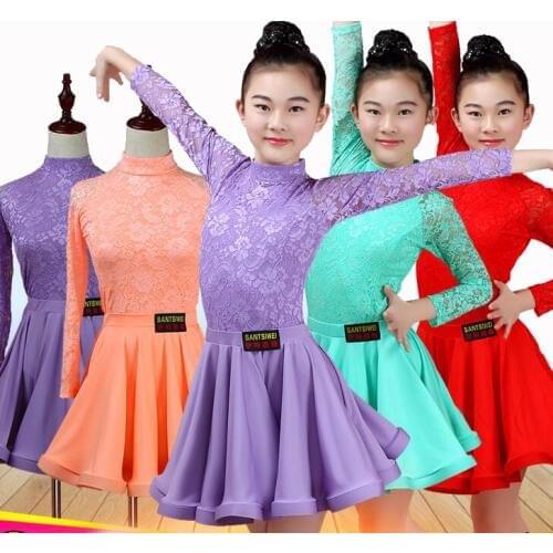 Girls Children Latin Dance Skirt Children Split Lace Dance Performance Test Competition Standard Dress