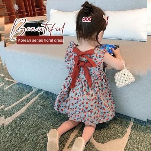 Kids gir 2021 new cute summer dress Childrens high quality cotton vest floral casual dresses beach skirt