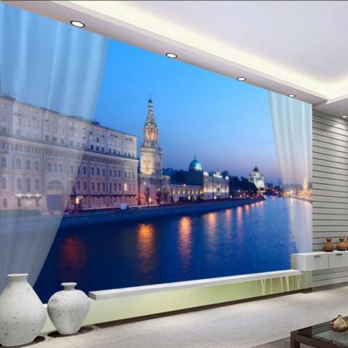 Photo wallpaper Highland Riverside City Night Mural House Living Room Background Wallpaper Restaurant Bar Wallpaper