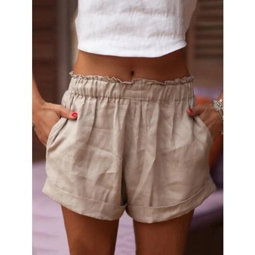 2020 Cotton and Linen Shorts Pure Color Cotton and Linen Shorts White Khaki Pink Greyish Blue shorts