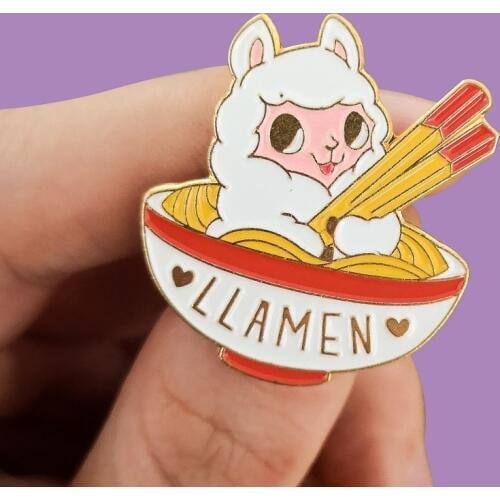 Llamen Ramen Enamel Pin Cute Cartoon Japanese noodles Llama Alpaca Brooches Denim Shirt Collar Lapel Pins Badge Jewelry Gifts