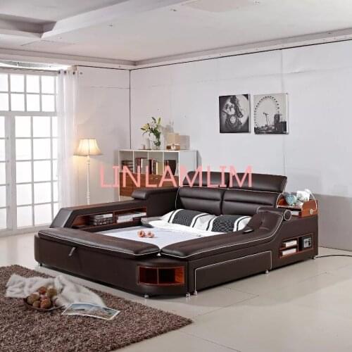 Real Genuine leather bed frame massage Soft Beds Home Bedroom Furniture camas lit muebles de dormitorio yatak mobilya quarto bet