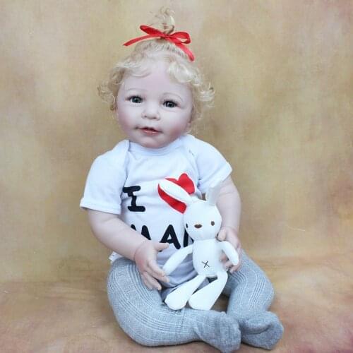 55 CM Soft Silicone Reborn Baby Girl Doll Toy Lifelike Cloth Body 22 Inch Rooted Blonde Hair Princess Lisa Toddler Bebe