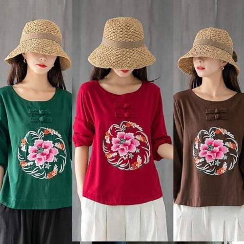 Summer Chinese Style Clothing for Women Floral Print Hanfu 2021 New Vintage Ethnic Shirt Ladies Casual Loose Tops Plus Size