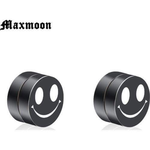 Maxmoon 2pcs/lot 8 mm Hot Double Side Black Magnet Round Circle Punk Stud Earrings Stainless Steel Mens Magnetic Ear Studs