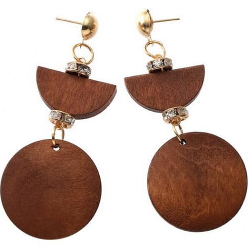 Layered Geometric Semicircle Round Wood Dangle Earrings for Women Trendy Minimalism Statement Earrings Jewelry Wholesale
