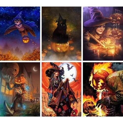 Diy 5D Diamond Painting Halloween Witch Cross Stitch Kit Drill Diamond Embroidery Mosaic Art Picture Home Decor Handmade Gift