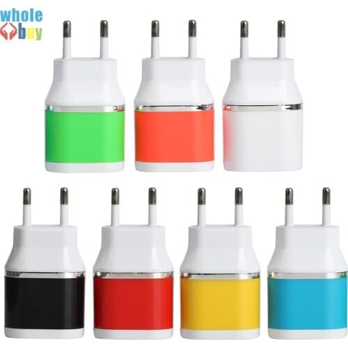 Colorful 5V 1A 2A 2Port Dual USB EU Plug Wall Charger Home Travel Power Adapter Cargador de celular For Android Phone 200pcs/lot