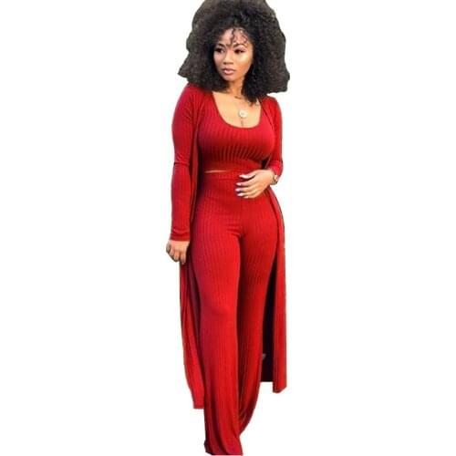 2020 new women tracksuit winter autumn knitted long sleeve blazer cloak tank long pants three pieces sets outfit overalls