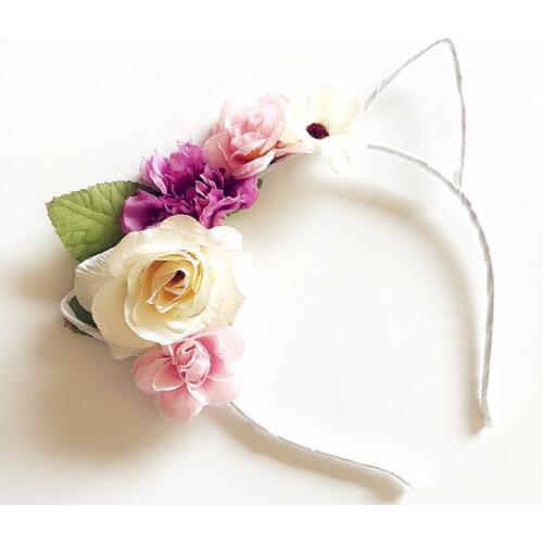 1PCS 2018 New Baby Girls Flower Cat Ears Headbands Handmade DIY Birthday Party Hair Bands Baby Headwear Hair Accessories